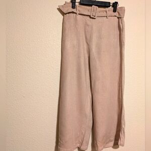 Rachel Zoe Stylish Linen Belted Tan Wide-Leg Pants Women's Size Small